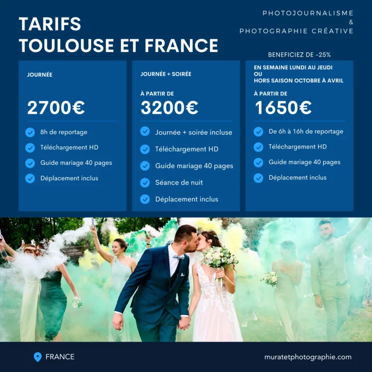 Tarifs photographe mariage Toulouse et Occitanie